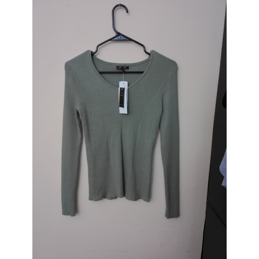 Lety & Me Ribbed Sweater Womens Small Green Stitch Fix Exclusive Scallop Hem